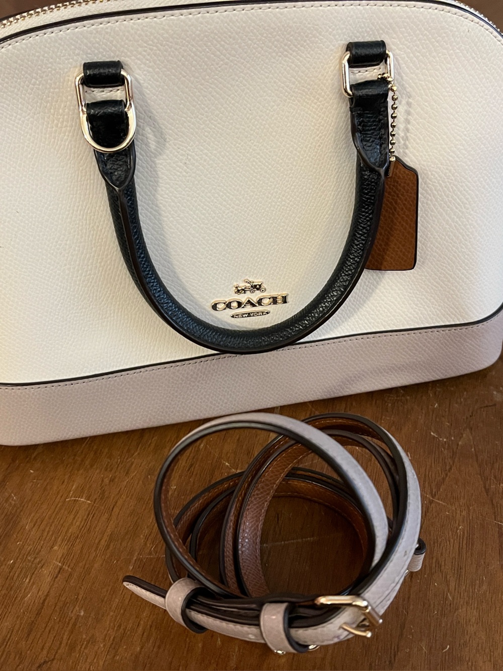 Coach Small Dome Crossbody Satchel in White with Black Trim and Tan Accents - Picture 2 of 5